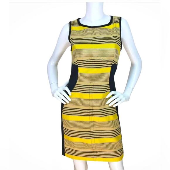 Sea New York Dresses & Skirts - EUC Sea New York Women Black yellow tan striped shift linen dress 4